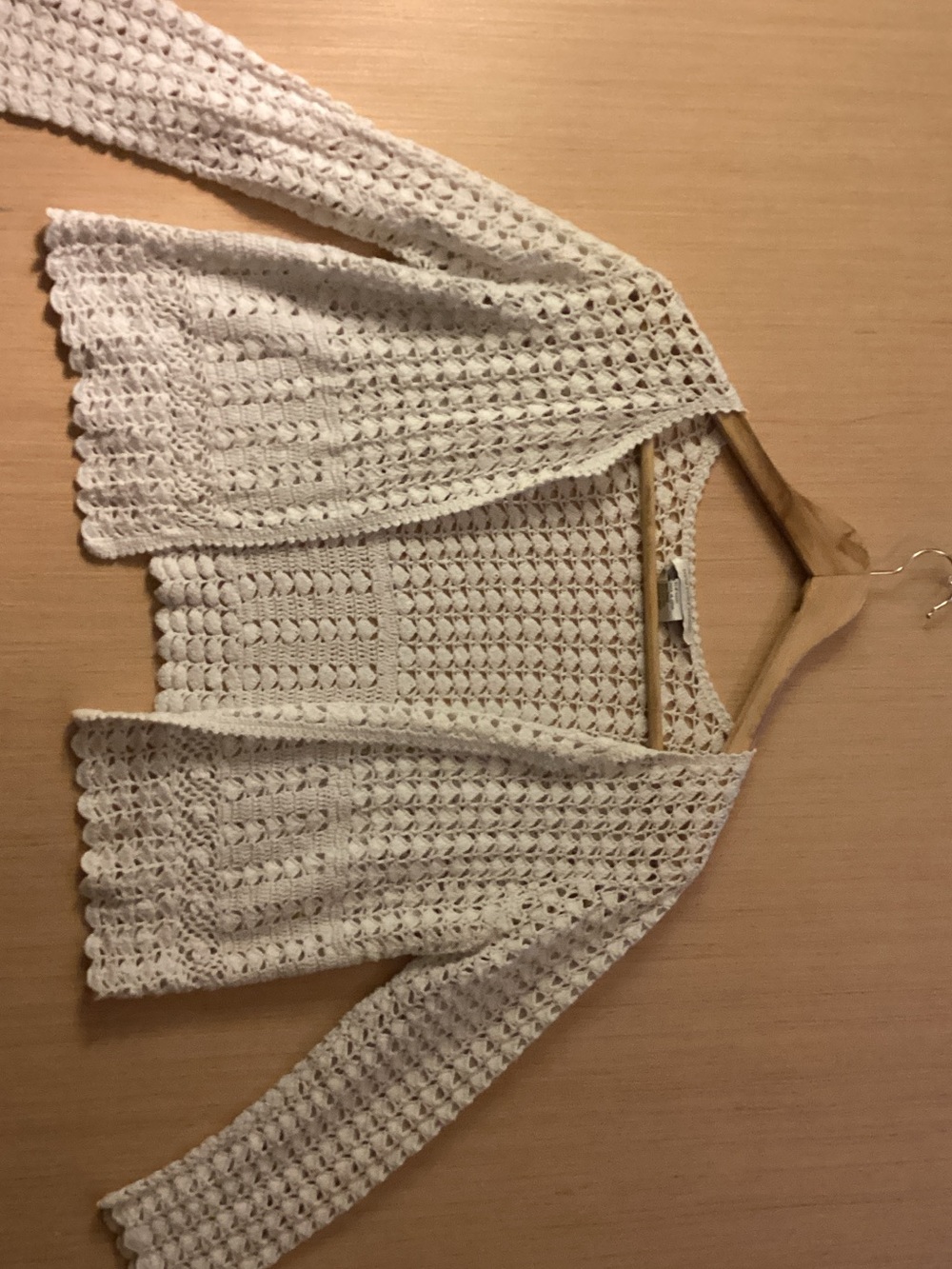 Newport News Cream Crochet Openwork Cardigan